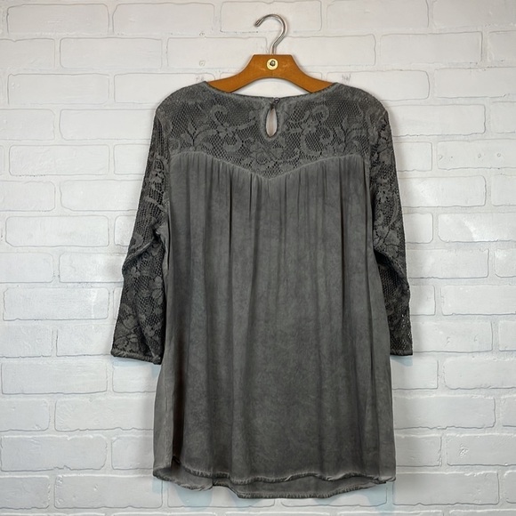 Gina Benotti Faded Gray Lace Boho 3/4 Sleeve Peasant Blouse L - Picture 5 of 5